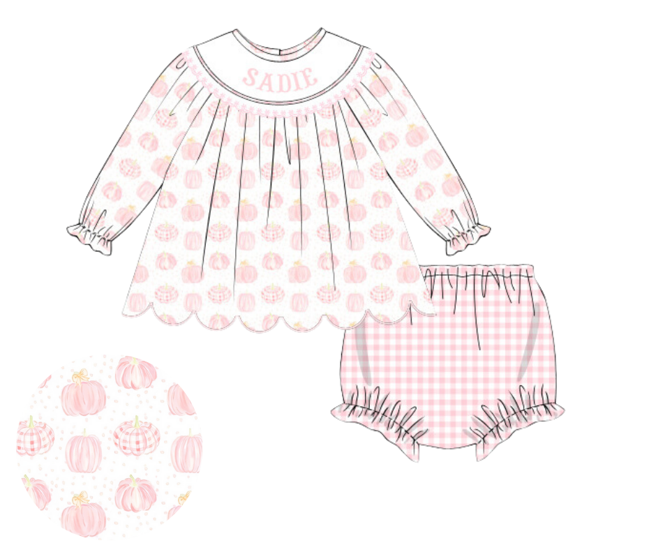 PUMPKIN NAME SMOCK DIAPER SET