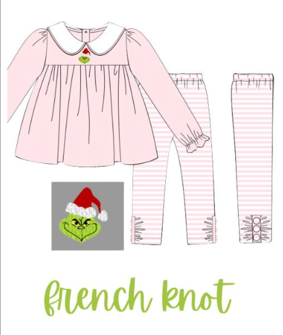 PINK GRINCH SET- FRENCH KNOT
