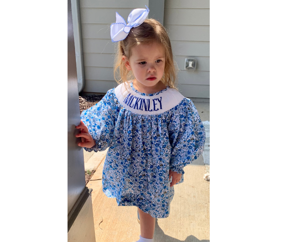Blue Floral Name Smock