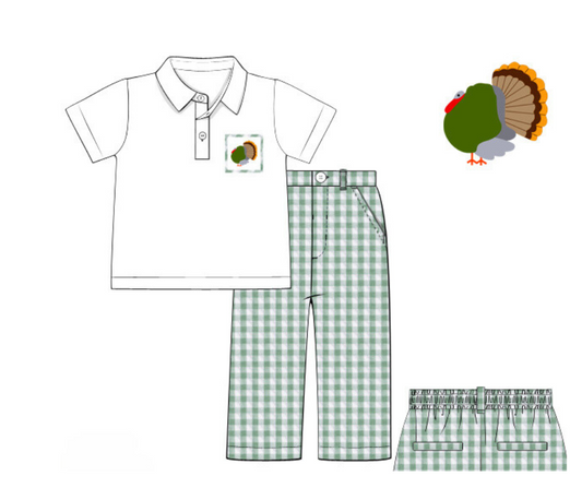 GREEN GINGHAM POLO SET