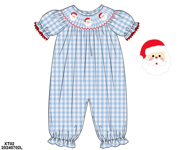 BLUE SANTA SMOCK ROMPER