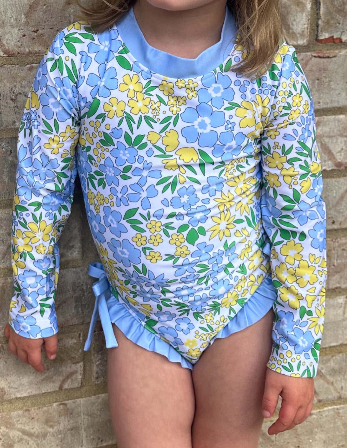 GIRLS SUMMERTIME BLUES LONG SLEEVE ONE PIECE SWIM