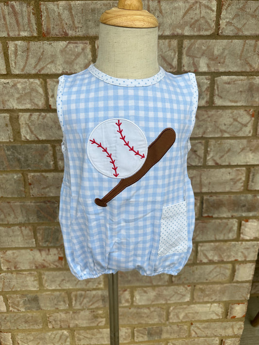 BOYS BLUE GINGHAM BASEBALL BUBBLE