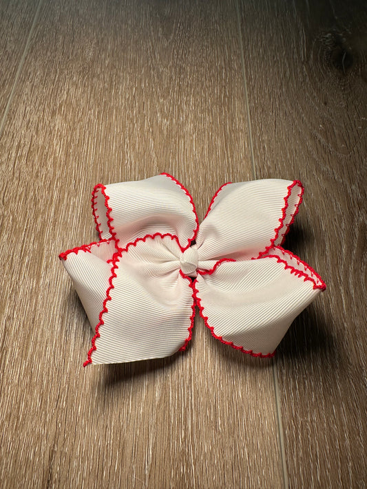 WHITE BOW WITH RED TRIM